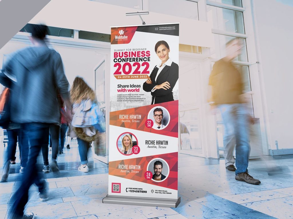 طرح لایه باز استند تبلیغ سمینار کسب و کار